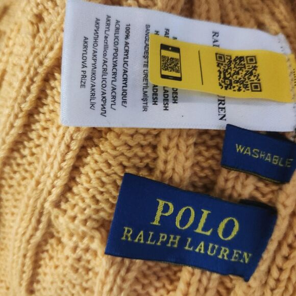 Polo Ralph Lauren Cable-Knit Yellow Scarf-wraps and Beanie - Picture 2 of 5